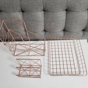 3-Piece Copper / Rose Gold Metal Office Stationary Set